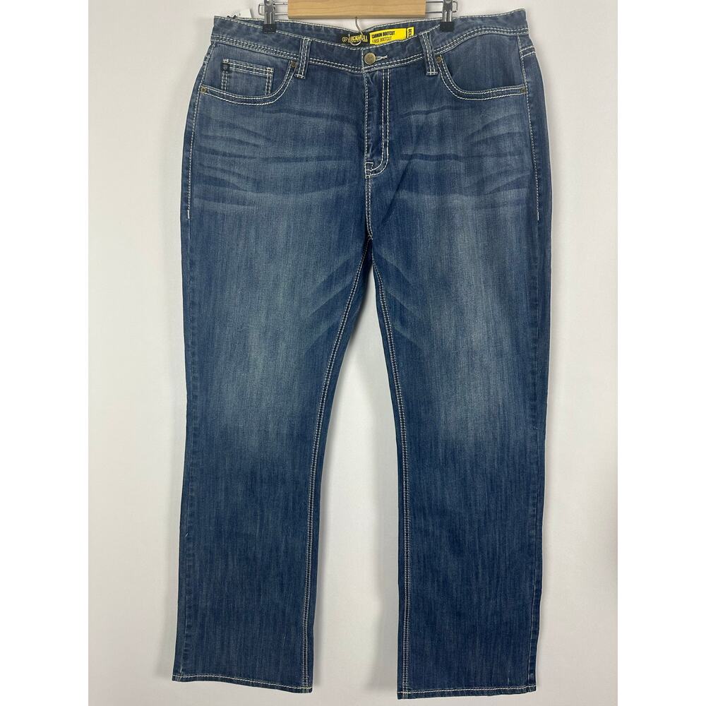 Rock & Roll Denim Cannon Loose Fit Bootcut Leg Jeans 42x38 Medium Wash Whiskered